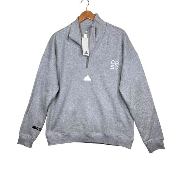 NWT Adidas Heathered Gray 1/4 Zip Performance Pullover Sweatshirt Men’s Large - Picture 1 of 9